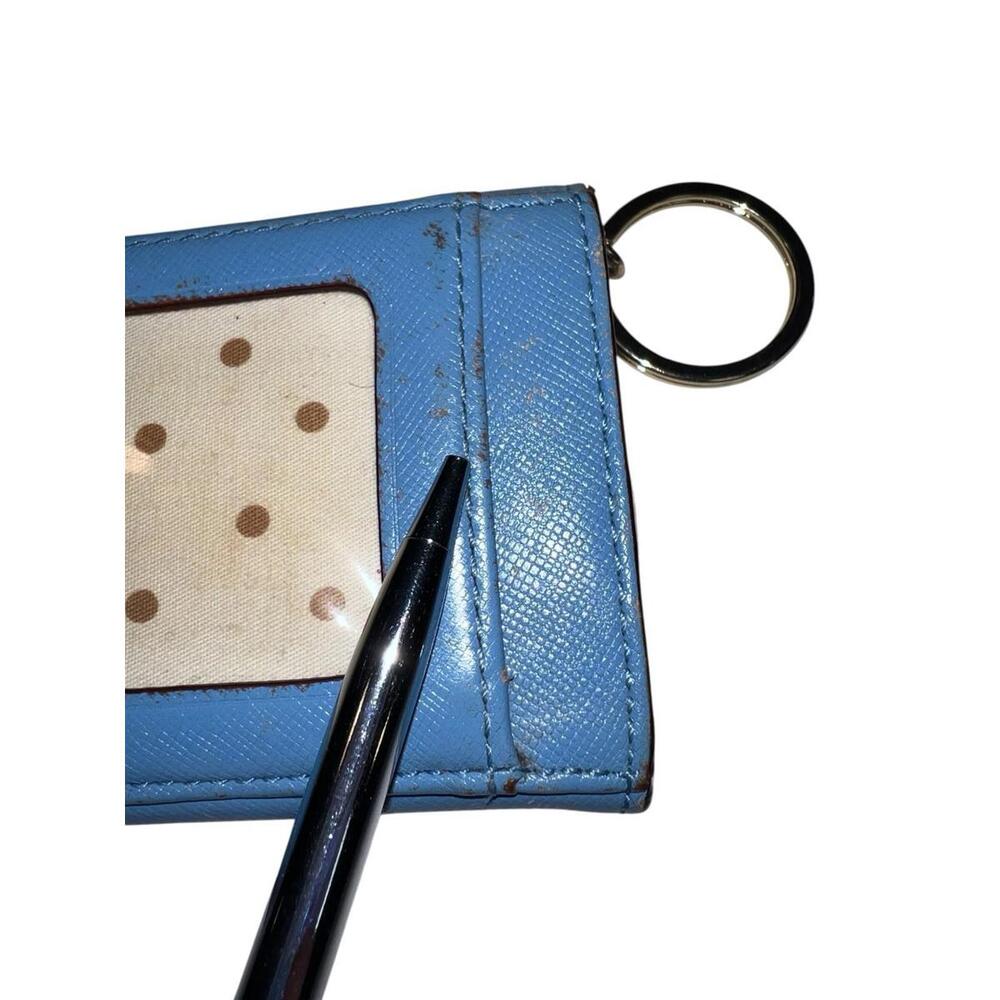 SOLD Kate Spade Blue Leather Keychain Wallet Polka Dot Interior Women's One Size - Picture 4 of 10